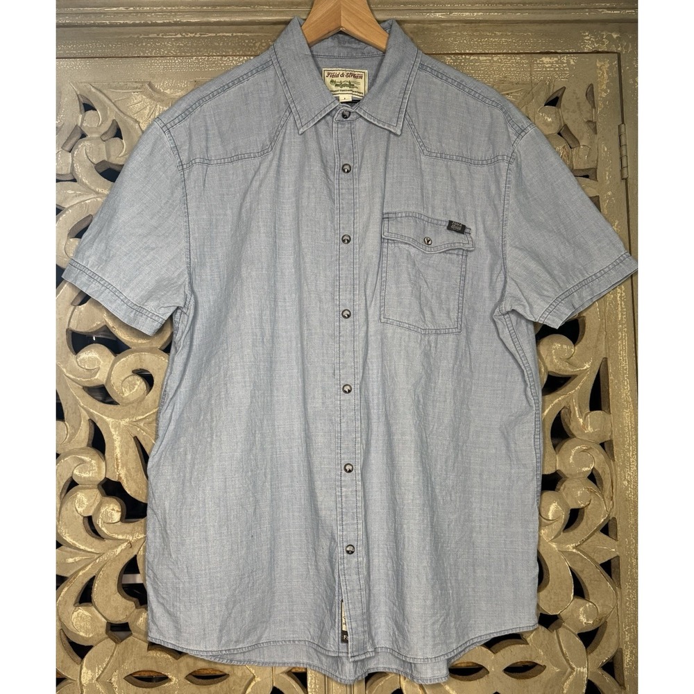 Field & Stream Chambray Shirt Mens Large Blue Short Sleeve Button Front Cotton